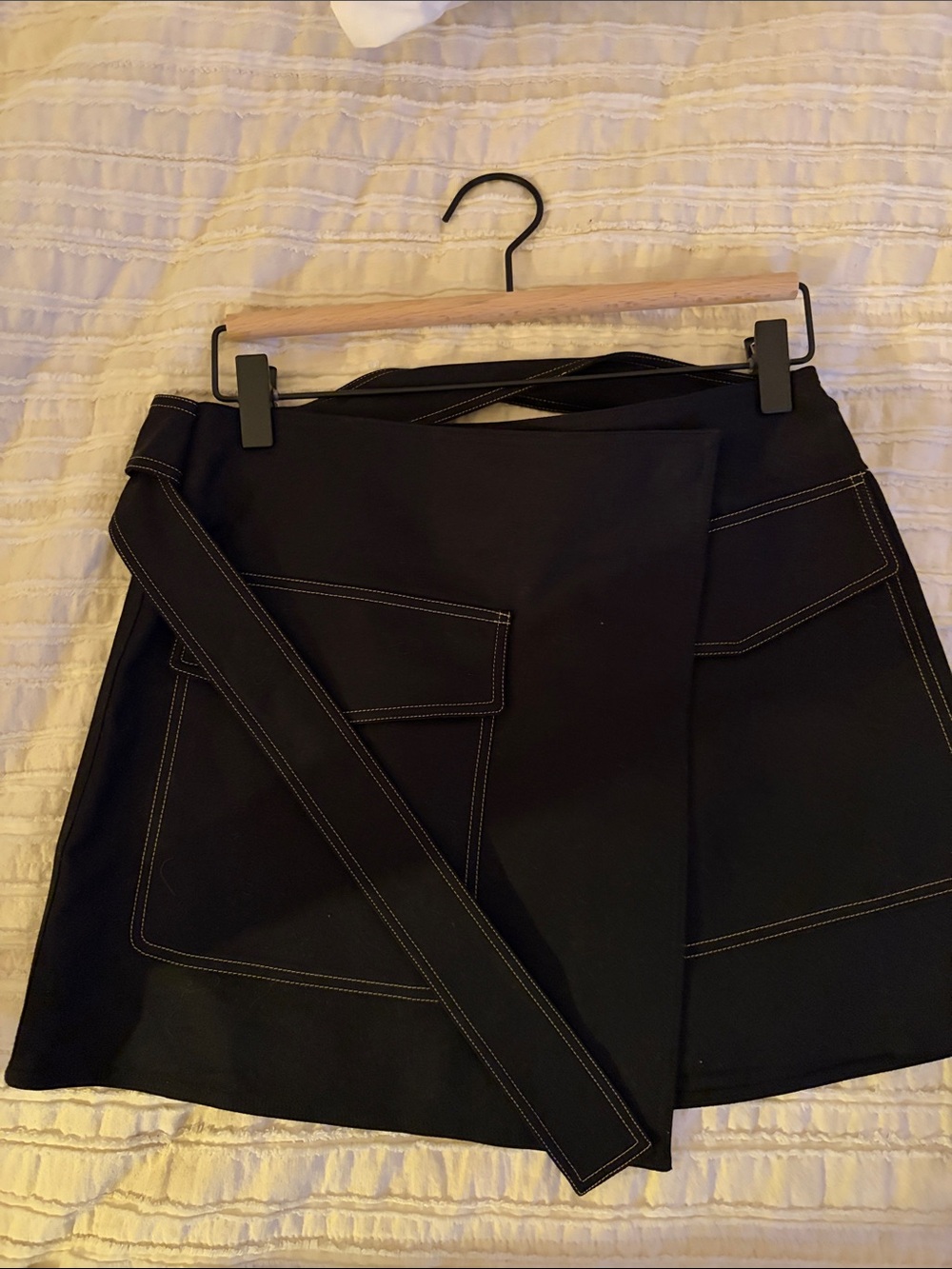 Helmut Lang Black Mini Wrap Skirt with Contrast Stitching - only worn ONCE